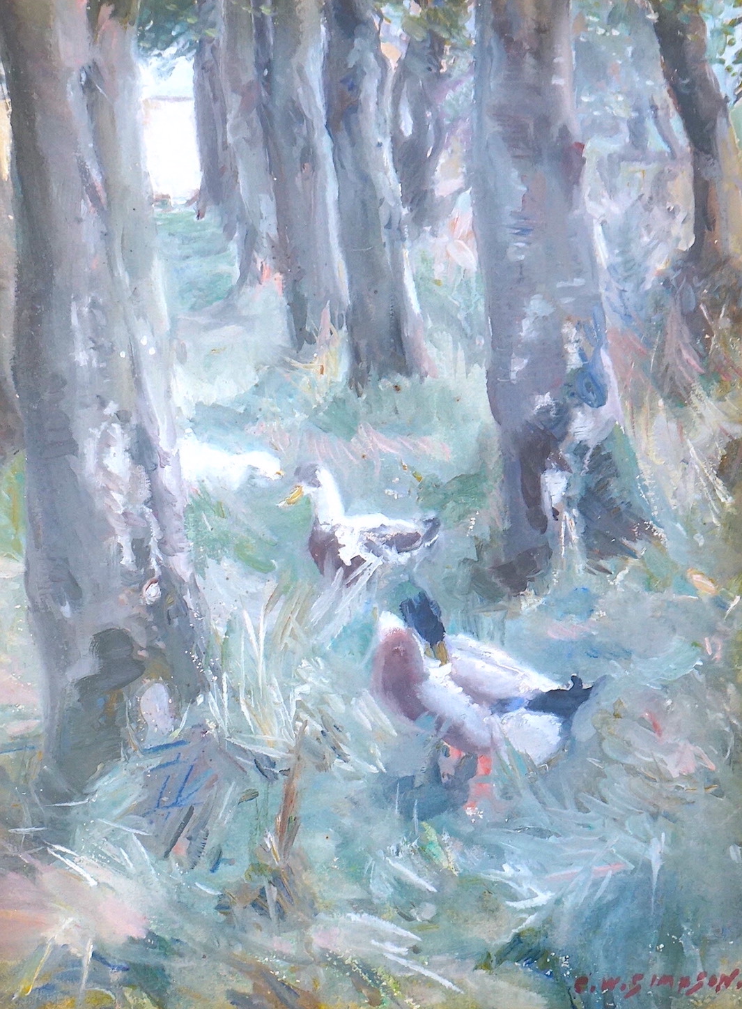 Charles Walter Simpson (English, 1885-1971), Ducks amongst trees, watercolour, 39 x 29cm